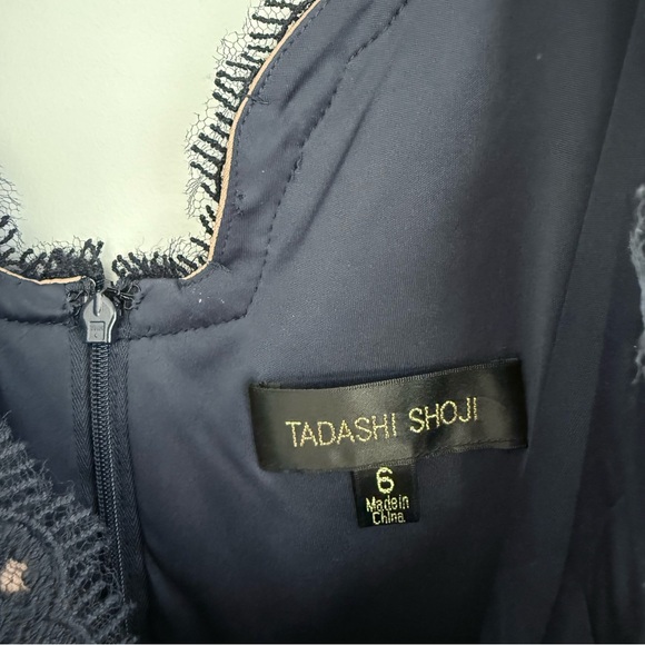 Tadashi Shoji Lace & Tulle Sheath Dress 6 Navy Nude Cocktail Party Wedding Guest - Picture 5 of 15